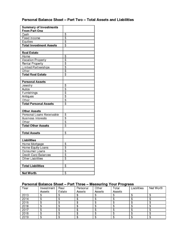 image of personal balance sheet